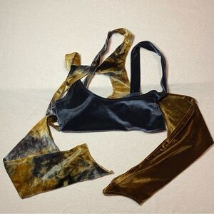 Jaded London Earth Tone Velvet Strappy Long Sleeve Crop Top Size UK 10 / USA 6